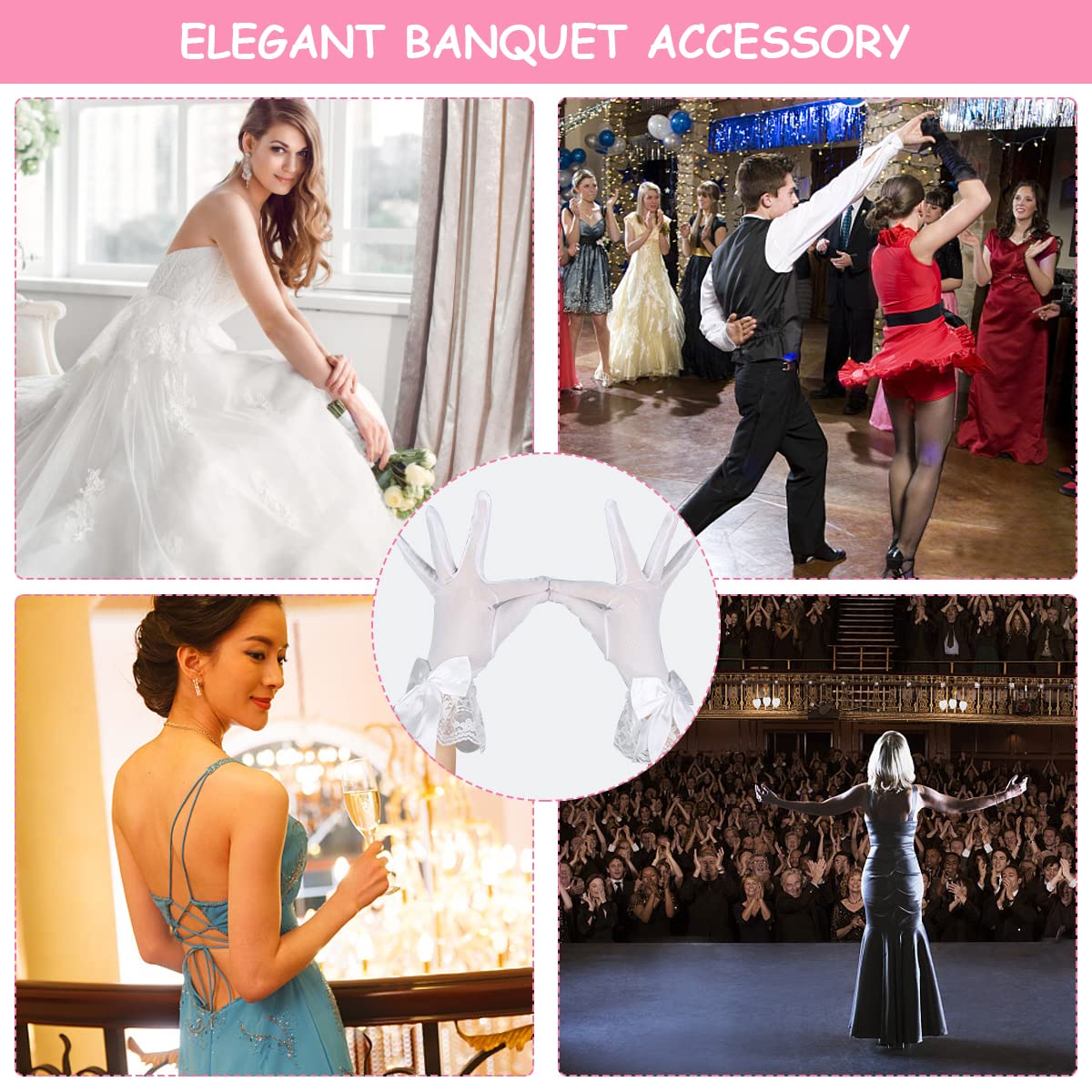 PALAY Lace Gloves for Women Girls, Butterfly Bow White Gloves for Wedding, Elegant Bridal Gloves Short Mittens for Party Formal Banquet Photography(1 Pair) PALAY Lace Gloves for Women Girls, Butterfly Bow White Gloves for Wedding, Elegant Bridal Gloves Short Mittens for Party Formal Banquet Photography(1 Pair)